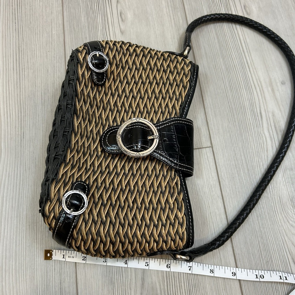 BRIGHTON Woven CORD Shoulder Bag with Leather Strap Closure Floral Fabric Lining - Picture 13 of 14